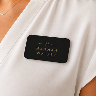 Monogram Svart Guld Modern Minimalistisk Elegant Namnbricka