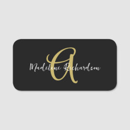 Monogram svart Guld, modern, minimalistisk feminin Namnbricka