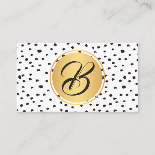 Monogram svart, guld och vitt polka dots visitkort