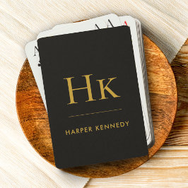 Monogram | Svart Guld Personligt Namn Anpassat Casinokort