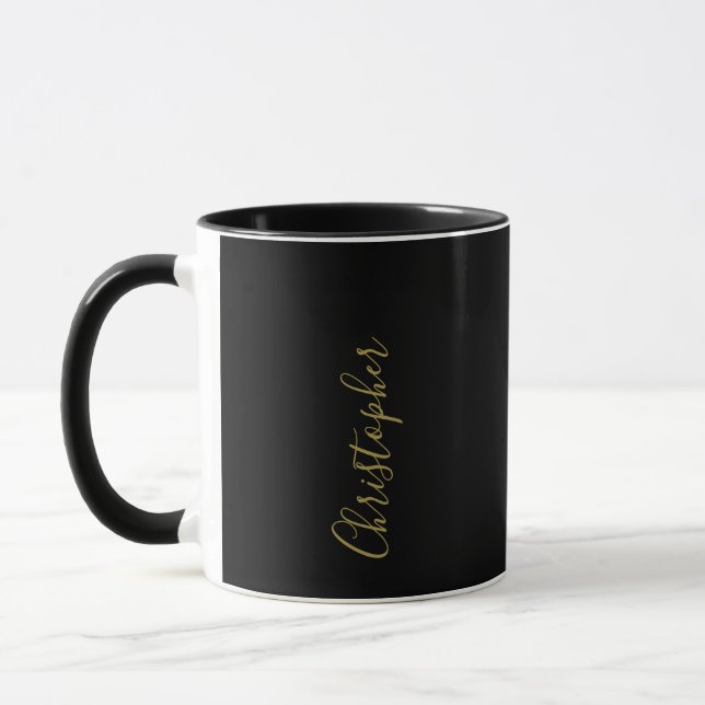 Monogram Svart Guld Script Namn Minimalist Män Mugg (Vänster)
