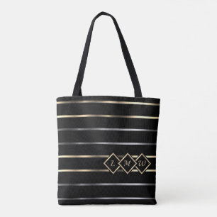Monogram - Svart, Guld, Silverränder Tygkasse