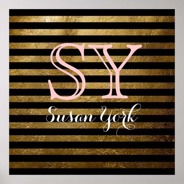 Monogram svart gyllene rand chic stil poster (Framsidan)