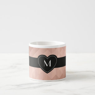 Monogram svart hjärta, chic ro guld espressomugg