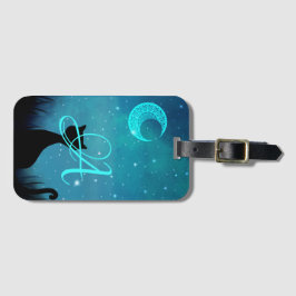 Monogram svart kattstarr himlar illustration bagagebricka