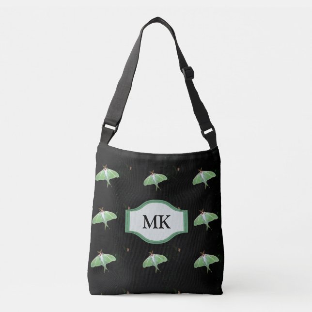 Monogram Svart Luna Moth Mönster Handväska Axelväska (Framsida)