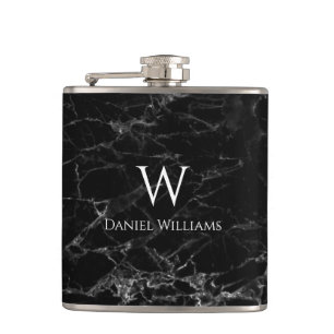 Monogram Svart Marmor Vit Namn Modern Elegant Fickplunta