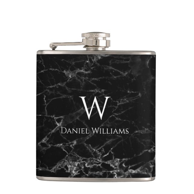 Monogram Svart Marmor Vit Namn Modern Elegant Fickplunta (Framsidan)