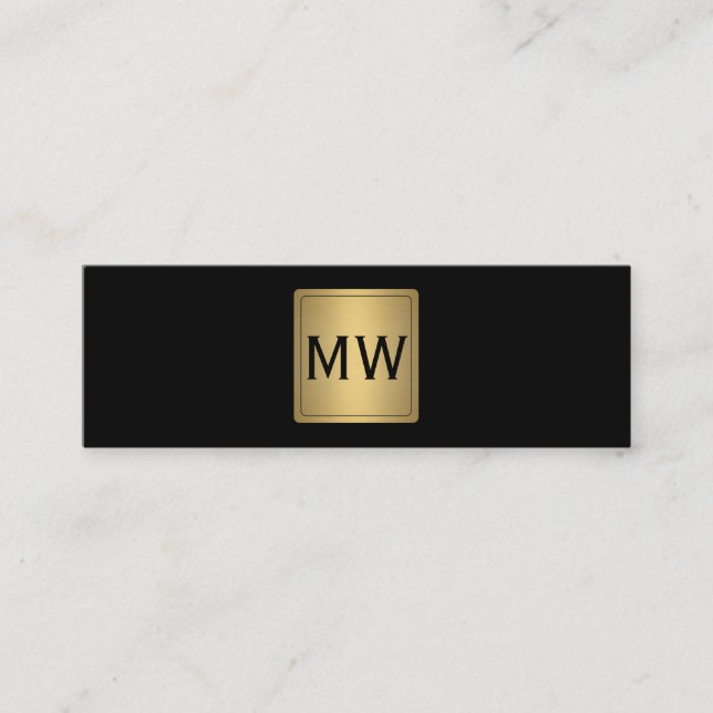 Monogram svart Metallic Guld-etikett Mini Visitkort (Framsida)