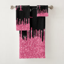 Monogram svart metallisk Shock rosa-droppning Glit