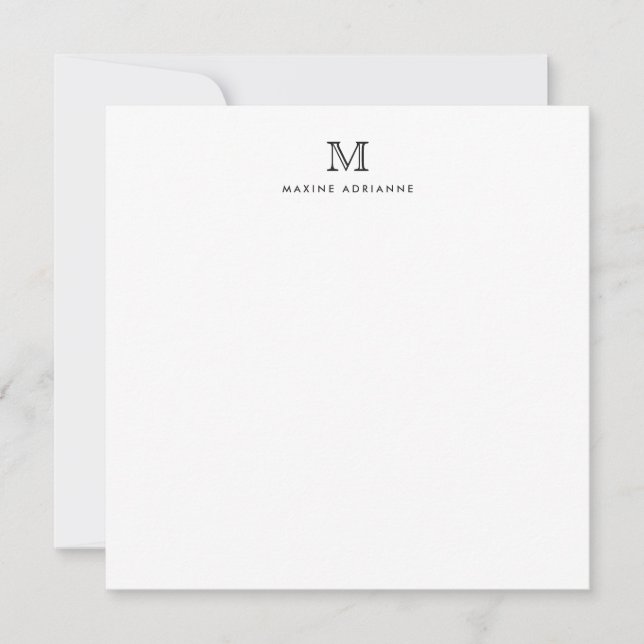 Monogram svart, minimalistisk klassisk, formell El Anteckningskort (Framsida)
