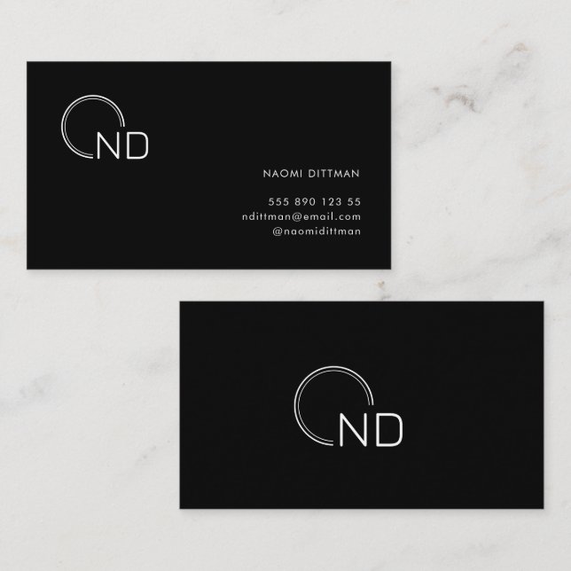Monogram svart minimalistiskt personligt Affärskor Visitkort (Fram/baksida)