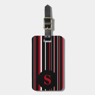Monogram Svart Mörkröd Streckkod Cirkel Rand Bagagebricka