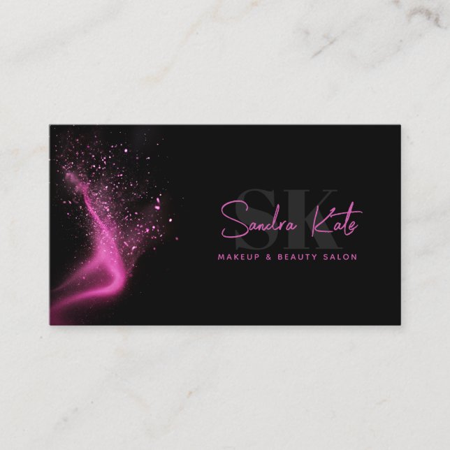 Monogram Svart Neon Rosa Skönhetssalong QR-kod  Visitkort (Framsida)