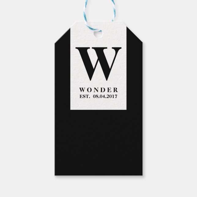 Monogram svart nygift bröllopspresent  presentetikett (Framsidan)