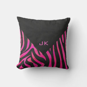 Monogram svart och het rosa zebradesign kudde