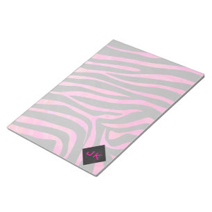 Monogram svart och varmt rosa zebradesign anteckningsblock