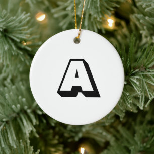 Monogram svart och vit anpassningsbar - första jul julgransprydnad keramik