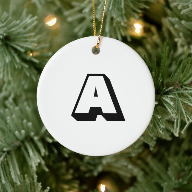 Monogram svart och vit anpassningsbar - första jul julgransprydnad keramik (Träd)
