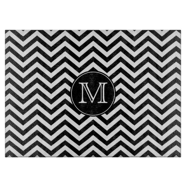Monogram Svart och vit Chevron Styckningsenhet (Framsidan)