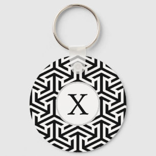 Monogram svart och vit geometrisk mönster nyckelring
