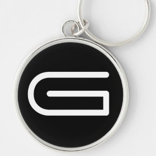 Monogram svart och vit modern, minimalt Brev Rund Silverfärgad Nyckelring
