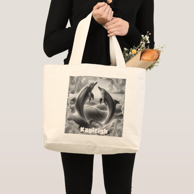 Monogram svart- och vita delfiner Oceanen | Jumbo Tygkasse (Framsida (produkt))