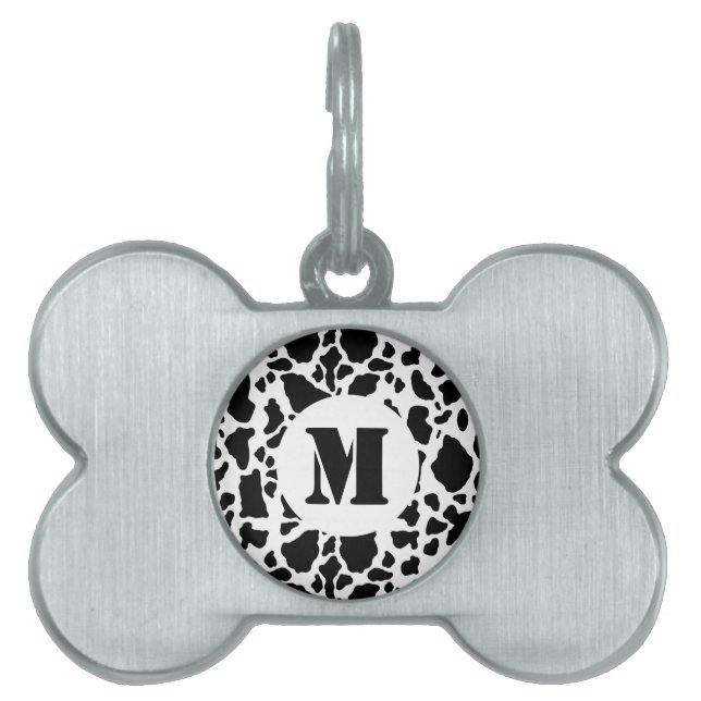 Monogram svart- och vitcellsutskrift ID-bricka husdjur (Framsidan)