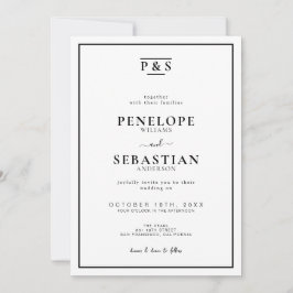 Monogram, svart och vitt, allt på en Bröllop Inbjudningar