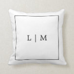 Monogram Svart och Vitt Enkelt Klassiskt Minimalis Kudde<br><div class="desc">Enkel fyrkantig kastkudde med en modern men ändå elegant design med din tvåbokstavsmonogram omgiven av en tunn kant i klassiskt svart och vitt.  Denna snygga och stilrena kastkudde är en fin bröllopsgåva till ett minimalistiskt par.</div>