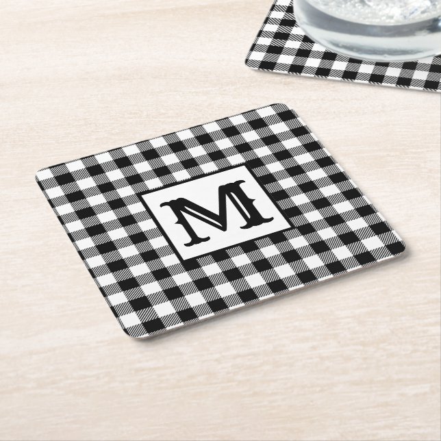 Monogram, svart och vitt underlägg papper kvadrat (Vinklad)