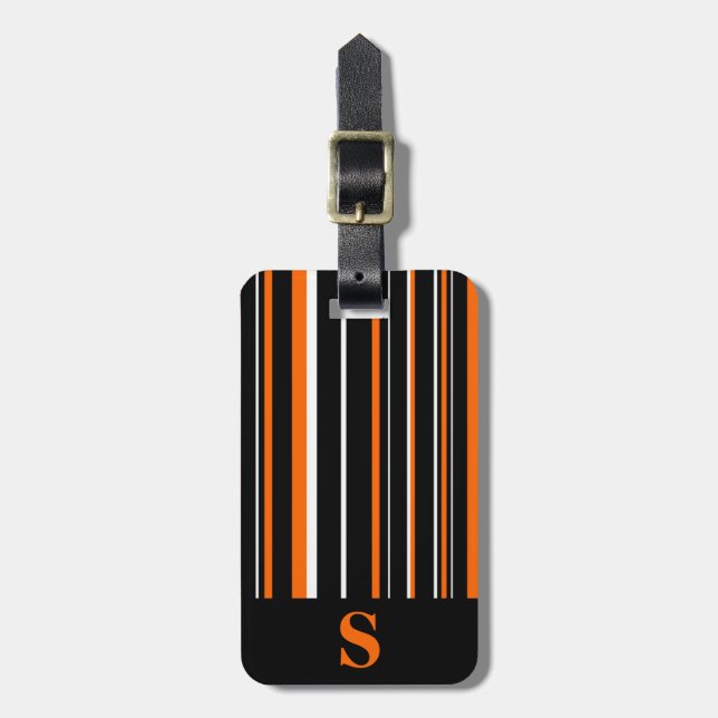 Monogram Svart Orange Streckkod Randig Bagagebricka (Vertikal Framsida)