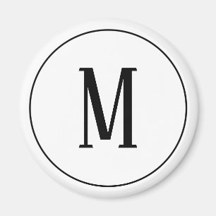 Monogram svart på vitt runda magnet