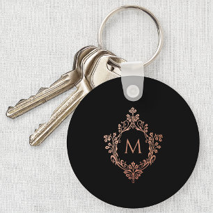 Monogram Svart Rosa Elegant Rosguld Ornamenterad V Nyckelring