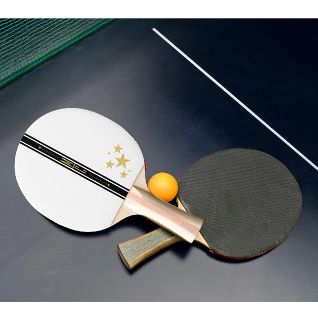 Monogram Svart Stjärnremsa | Modern Cool Minimalis Pingisracket (Modern minimalist black strip golden star ping pong paddle )