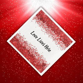 Monogram - svart text på vit med röd glitter | pappersservett