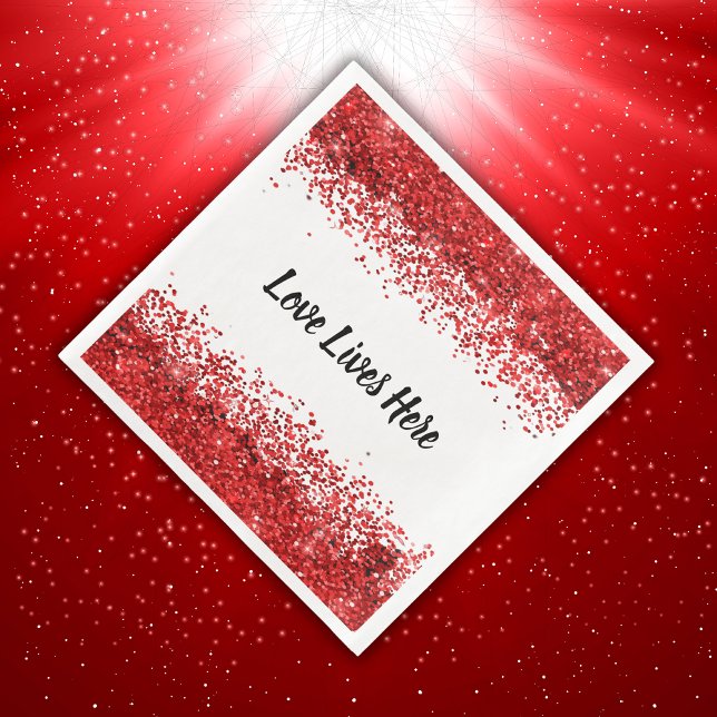 Monogram - svart text på vit med röd glitter | pappersservett (Skapare uppladdad)