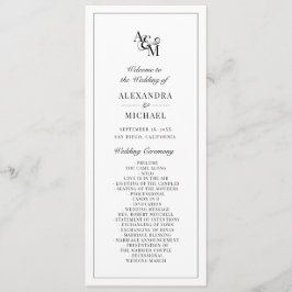Monogram svart vit enkel, minimalistisk Bröllop Program