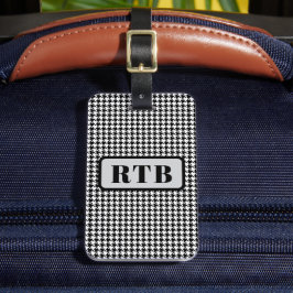 Monogram svart & vit hundtandsmönster 2-sidig med bagagebricka