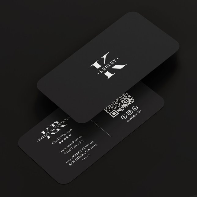Monogram svart, vit modern, enkel visitkort (Monogram Black White Modern Simple Business Card
)