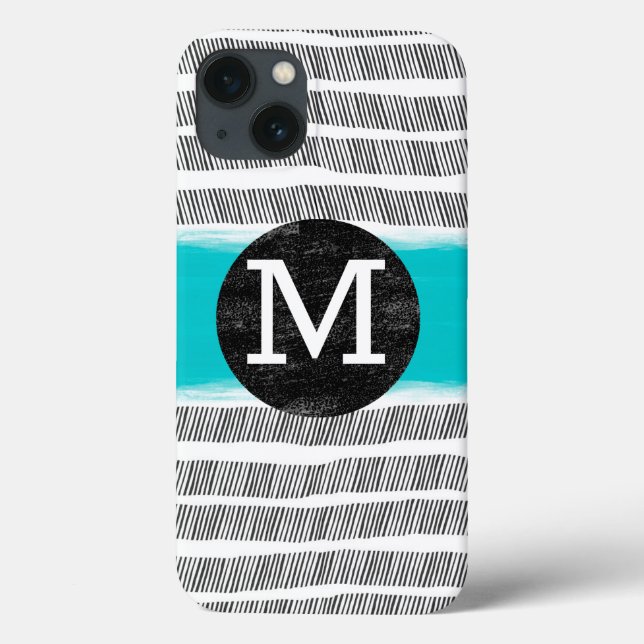 monogram svart vit och turkos mönster art (Baksida)