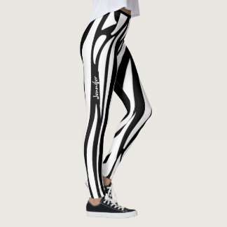 Monogram Svart & Vit Randig Zebramönster Trendig Leggings