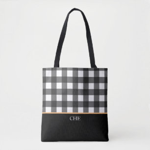 Monogram svart, vit, utcheckad, blek tygkasse