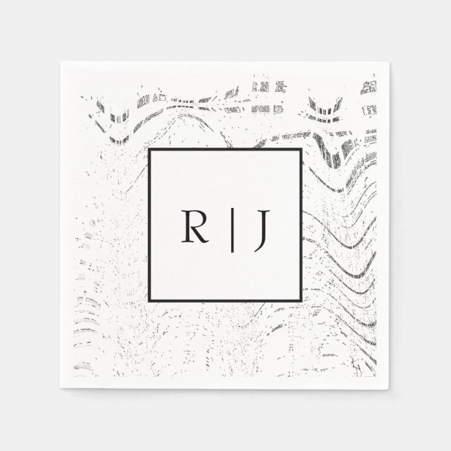 Monogram Svart Vitt Abstrakt Virvlar Bröllop Pappersservett (Framsidan)