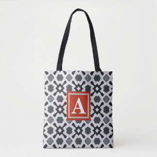 Monogram | Svart & Vitt Mönster Tote Bag Tygkasse