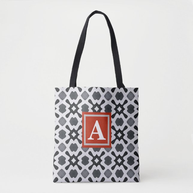 Monogram | Svart & Vitt Mönster Tote Bag Tygkasse (Framsida)
