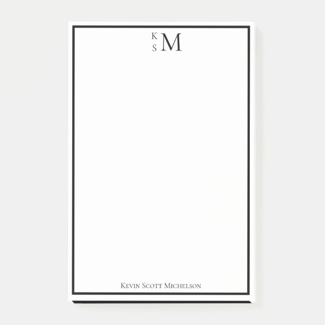 Monogram Svart Vitt Professionell Elegant  Post-it Block (Framsida)
