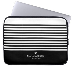 Monogram Svarta Ränder Trendig Chic Modern Skrift Laptop Fodral