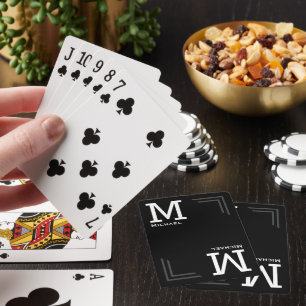 Monogram svarta uppspelningskort med Namn Casinokort