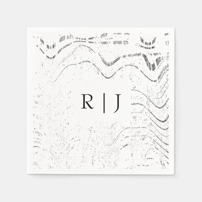 Monogram Svarta Vita Virvlar Abstrakt Bröllop Pappersservett (Framsidan)
